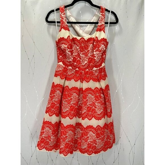 NWT Marchesa Notte Red Lace A-Line Dress $795 - Picture 10 of 13